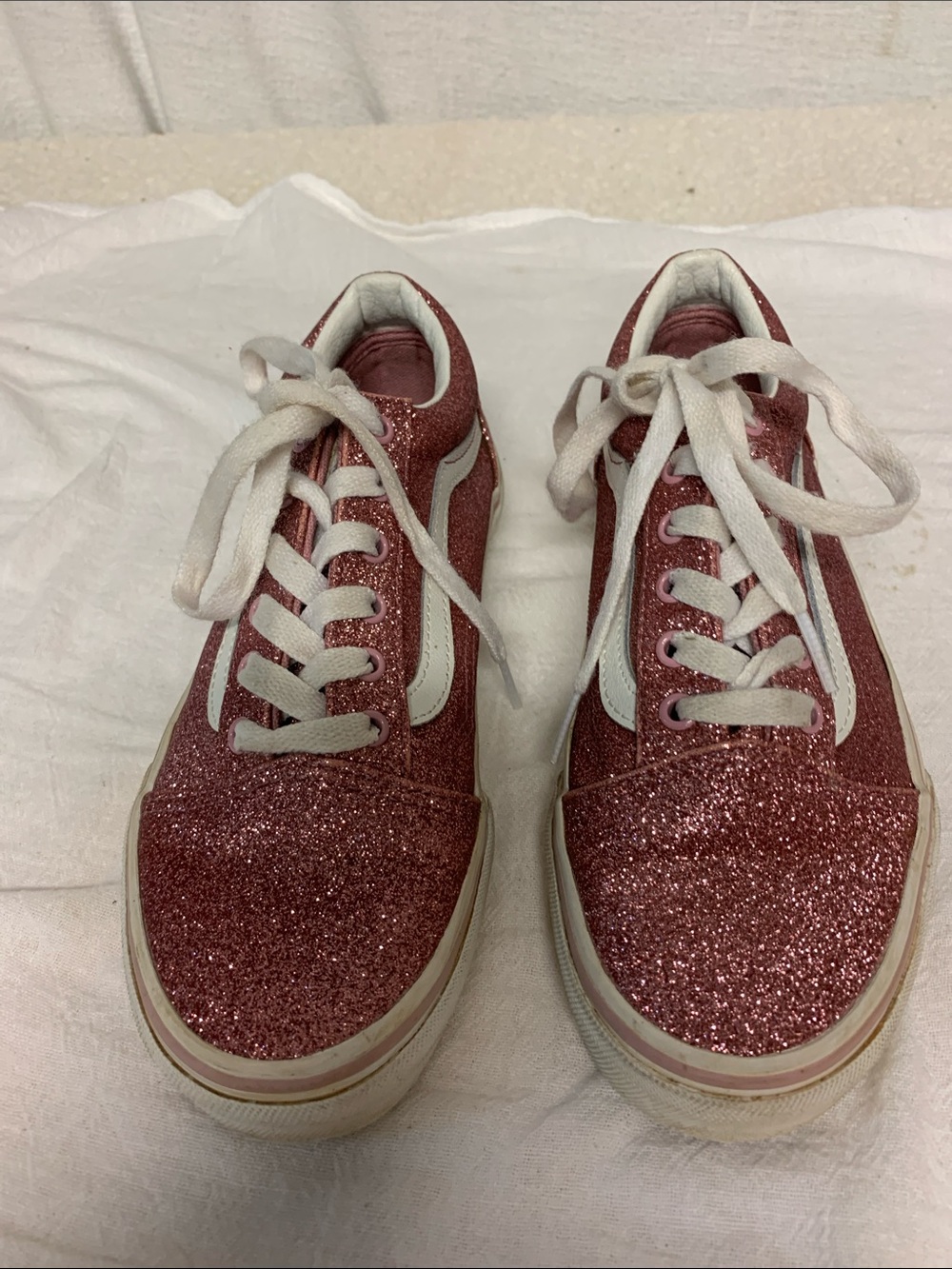 Vans pink Glitter Low-Top Sneakers Girl’s Size 4 1/2 sparkle bling tennis Shoes